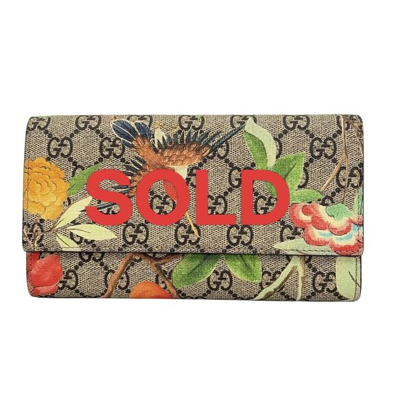 GUCCI Gucci Tian Continental Wallet,GG Supreme Tian Beige Dark Brown 406-062725 - Picture 1 of 5